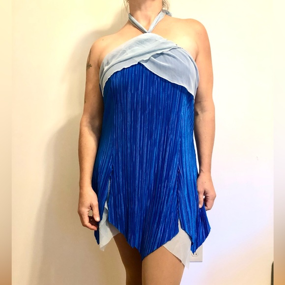 Blue shimmer dance costume with boy shorts - Picture 2 of 6